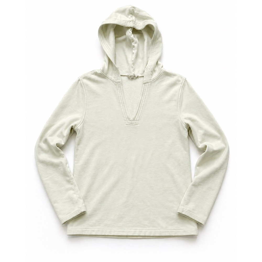 J.Crew Womens V-Neck Hoodie Pullover Off White French Terry Sweatshirt Size S
